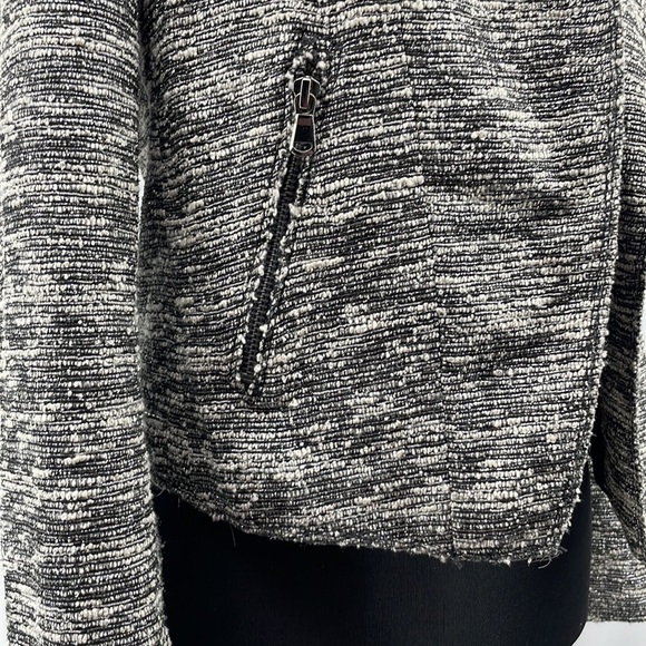 Zara tweed moto jacket white black metallic fitted office career sz sm - Picture 7 of 8